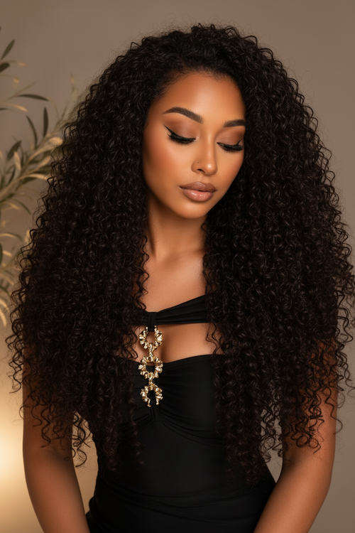 Modelo cabello rizo Leyan Extensions